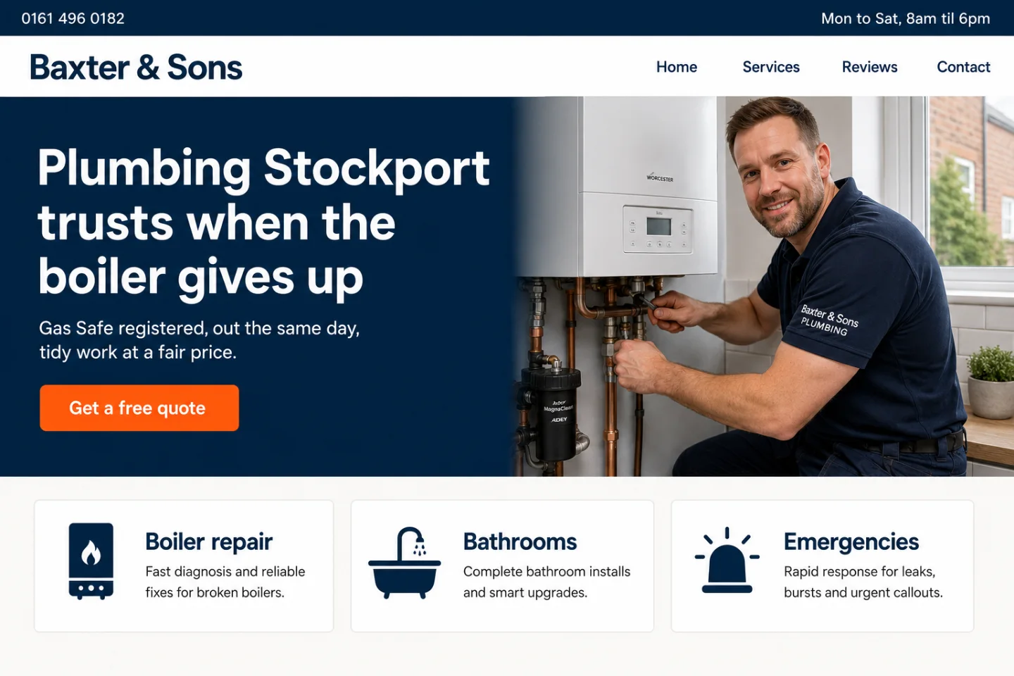 Example render: a plumbing company website on desktop