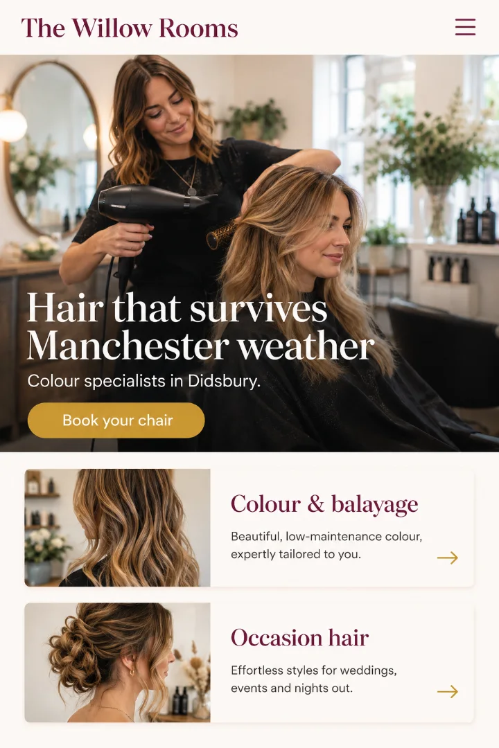 Example render: a hair salon website on mobile