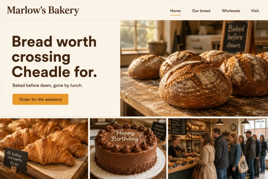 Example render: a bakery website on tablet